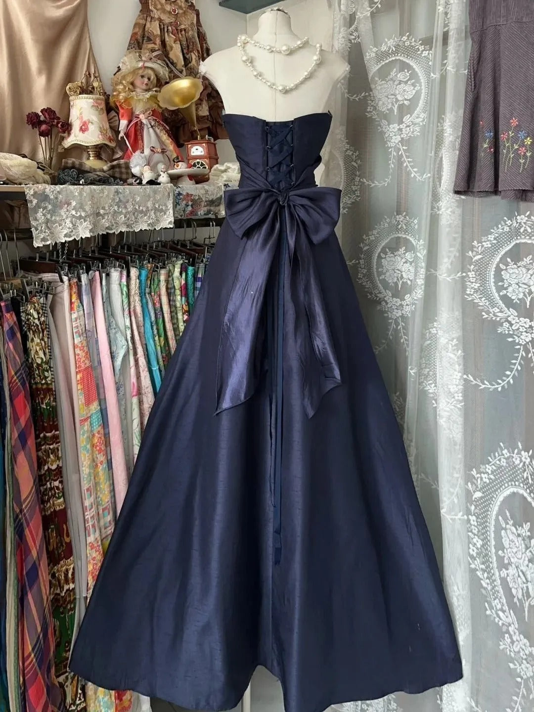 Elegant Strapless Blue Bow Sleeveless A-Line Prom Dress Secondary image
