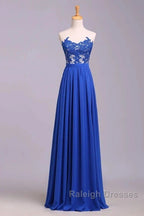 Elegant Strapless Chiffon Prom Lace Appliques Prom Dresses Long Royal Blue