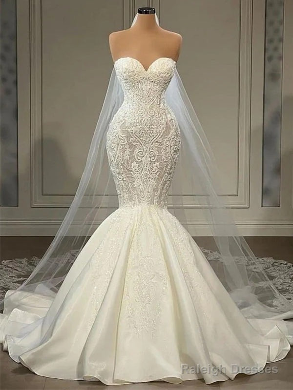 Elegant Strapless Mermaid Satin Floor Length Wedding Dresses Main image