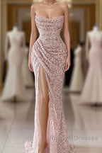 Elegant Strapless Mermaid Sequins Prom Dress Birthday Outfits