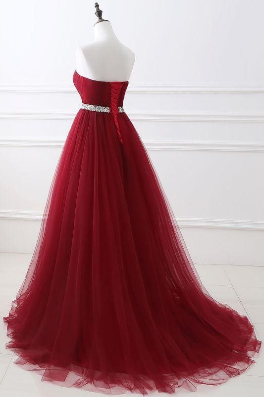 Elegant Strapless Sweetheart Tulle Ball Gown Formal Prom Dress Long
