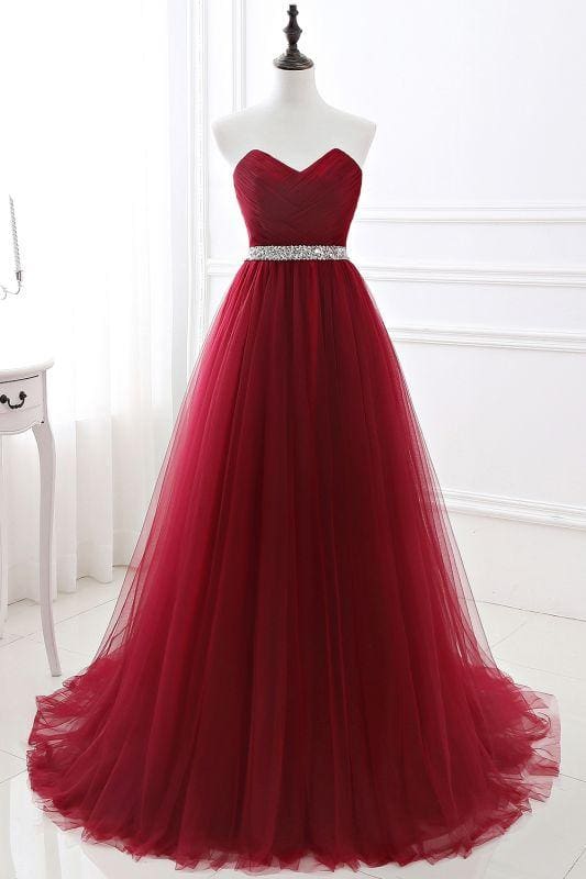 Elegant Strapless Sweetheart Tulle Ball Gown Formal Prom Dress Long