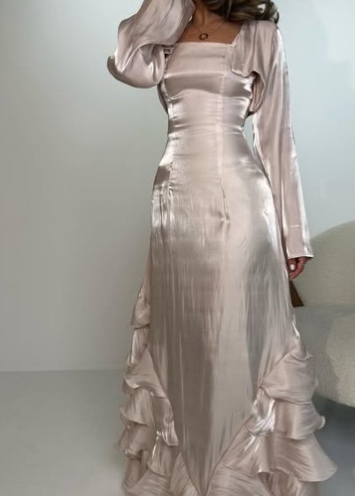 Elegant Straps Pleated Ruffles Prom Dresses Long Prom Gowns