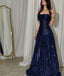 Elegant Straps Sheath Midnight Blue Prom Dress Long Satin Midnight Blue Prom Gown