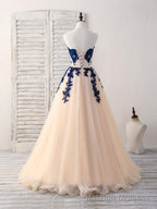 Elegant Sweetheart Tulle Lace Applique Blue Long Prom Dresses