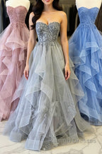 Elegant sweetheart tulle lace long prom dress tulle formal dress