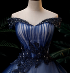 Elegant Teal Blue Off-The-Shoulder Embroidered Tulle Ball Gown Prom Dress Sweet 16 Dress