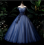 Elegant Teal Blue Off-The-Shoulder Embroidered Tulle Ball Gown Prom Dress Sweet 16 Dress