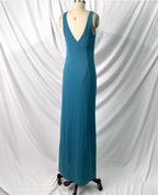 Elegant Teal Blue V-Neck Ruffled Beaded Chiffon Long Formal Prom Dress
