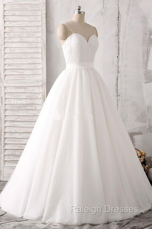 Elegant Thin Shoulder Straps Sweet Floor Mopping White Satin And Floor Length Wedding Dress