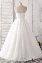 Elegant Thin Shoulder Straps Sweet Floor Mopping White Satin And Floor Length Wedding Dress