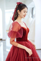 Elegant Tulle And Velvet Long Prom Dress, Off The Shoulder A-Line Evening Party Dress