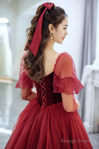 Elegant Tulle And Velvet Long Prom Dress, Off The Shoulder A-Line Evening Party Dress