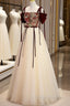 Elegant Tulle Embroidery Long Evening Dress, Cute Off the Shoulder Party Dress