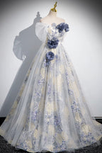 Elegant Tulle Floor Length Prom Dress, Off The Shoulder Evening Party Dress