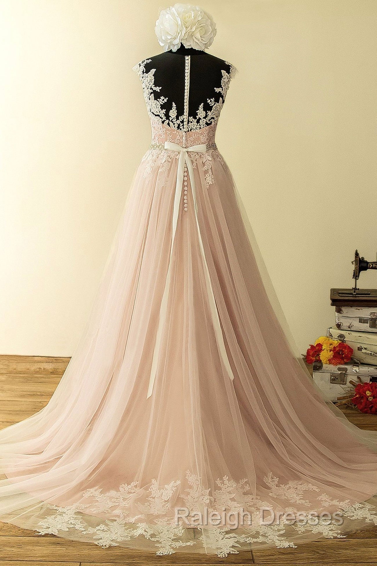 Elegant Tulle Lace Long Prom Dress, A-Line Scoop Neckline Evening Dress Secondary image