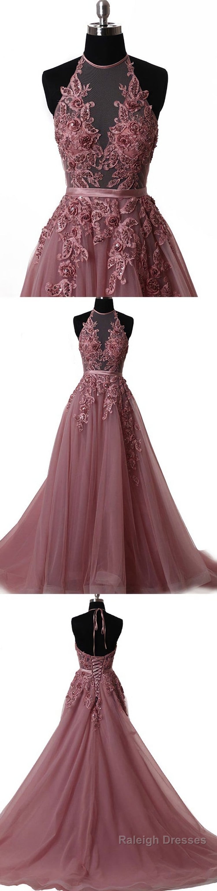 Elegant tulle lace long prom dress, lace Prom dress Main image