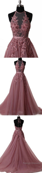 Elegant tulle lace long prom dress, lace Prom dress