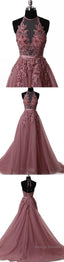 Elegant tulle lace long prom dress, lace Prom dress
