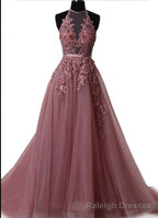 Elegant tulle lace long prom dress, lace Prom dress