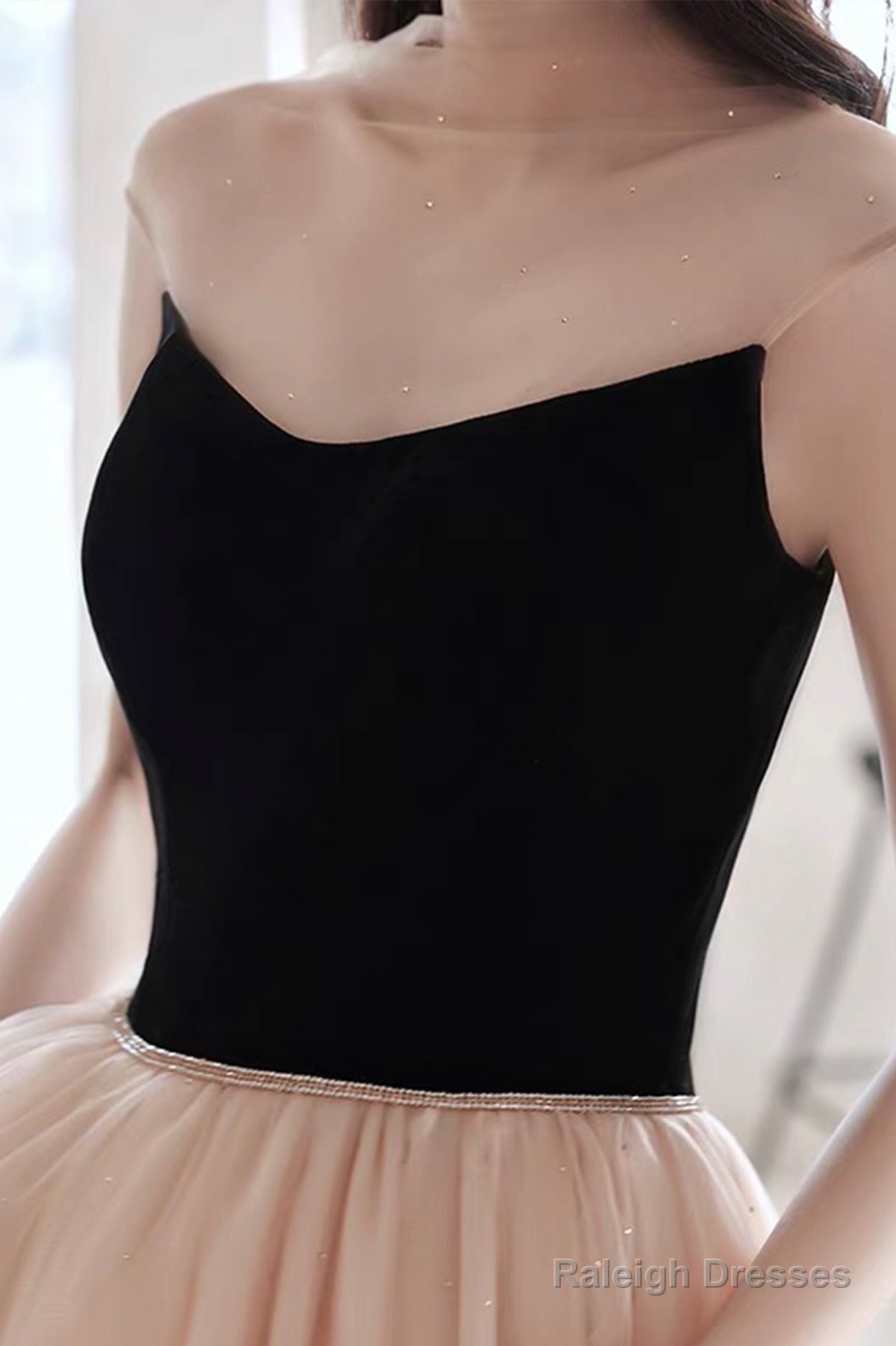 Elegant Tulle Long A-Line Prom Dress, Champagne Scoop Neckline Evening Dress Secondary image