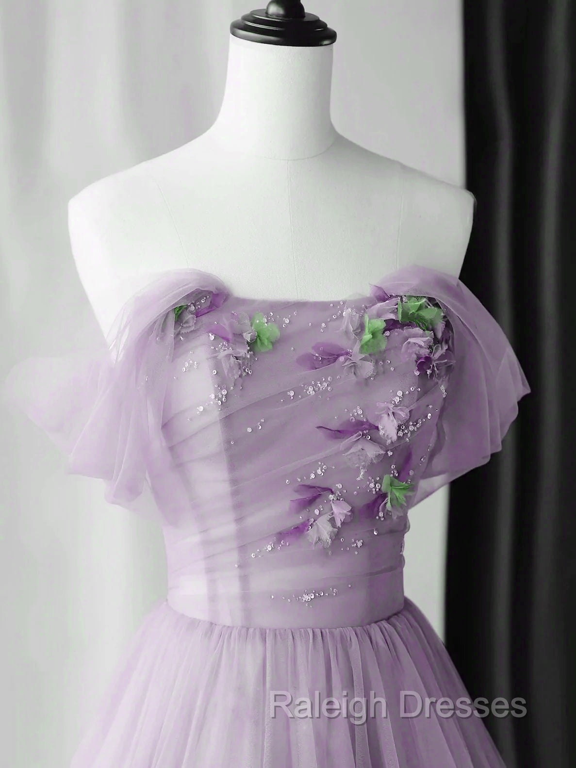 Elegant Tulle Long Prom Dresses with Flowers A Line Tulle Prom Dresseses Secondary image