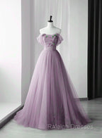 Elegant Tulle Long Prom Dresses with Flowers A Line Tulle Prom Dresseses