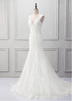 Elegant Tulle V-Neck Neckline Mermaid Wedding Dress With Beaded Lace Appliques