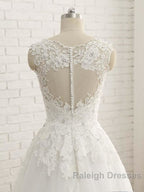 Elegant V Neck Lace Ball Gown Wedding Dress