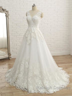 Elegant V Neck Lace Ball Gown Wedding Dress