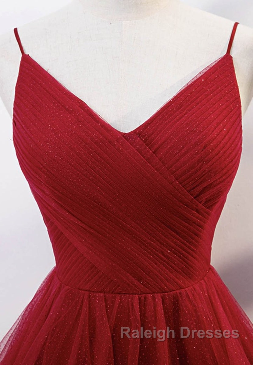 Elegant V Neck Open Back Sequins Burgundy Long Prom Dress, Shiny Burgundy Formal Dress, Fluffy Burgundy Evening Dress