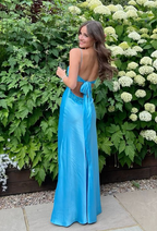 Elegant V-Neck Spaghetti Memriad Long Prom Dresses