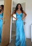 Elegant V-Neck Spaghetti Memriad Long Prom Dresses