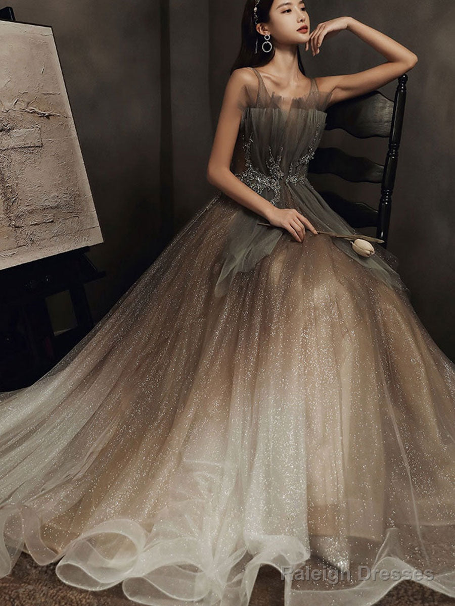 Elegant V Neck Tulle Sequin Long Prom Dress Tulle Formal Dress Main image