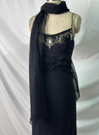 Elegant Vintage Black Mermaid Thin Strap Embroidered Chiffon Long Formal Prom Dress