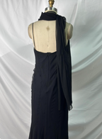 Elegant Vintage Black Mermaid Thin Strap Embroidered Chiffon Long Formal Prom Dress