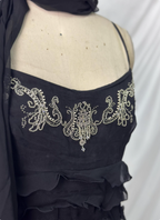 Elegant Vintage Black Mermaid Thin Strap Embroidered Chiffon Long Formal Prom Dress