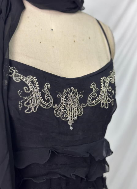 Elegant Vintage Black Mermaid Thin Strap Embroidered Chiffon Long Formal Prom Dress