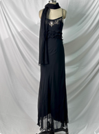 Elegant Vintage Black Mermaid Thin Strap Embroidered Chiffon Long Formal Prom Dress