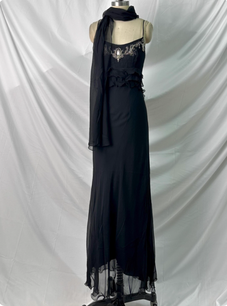 Elegant Vintage Black Mermaid Thin Strap Embroidered Chiffon Long Formal Prom Dress
