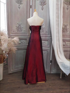 Elegant Vintage Burgundy Strapless Ruched Satin Long Formal Prom Dress
