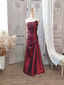 Elegant Vintage Burgundy Strapless Ruched Satin Long Formal Prom Dress
