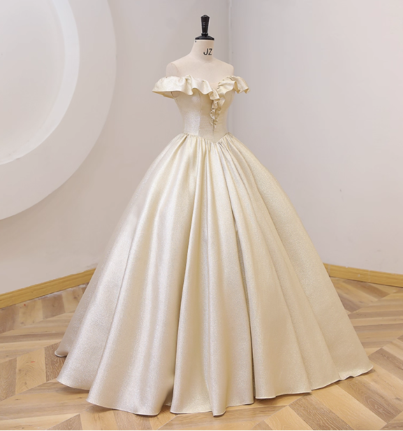 Elegant Vintage One-Shoulder Ruffle Shiny Satin Ball Gown Prom Dress Sweet 16 Dress