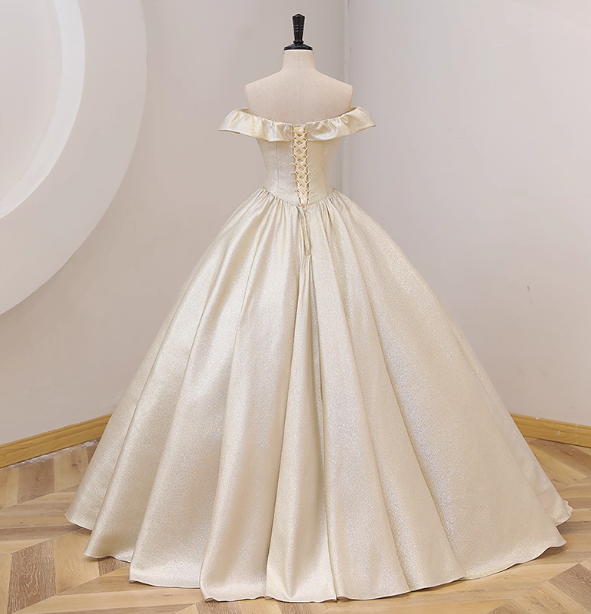 Elegant Vintage One-Shoulder Ruffle Shiny Satin Ball Gown Prom Dress Sweet 16 Dress