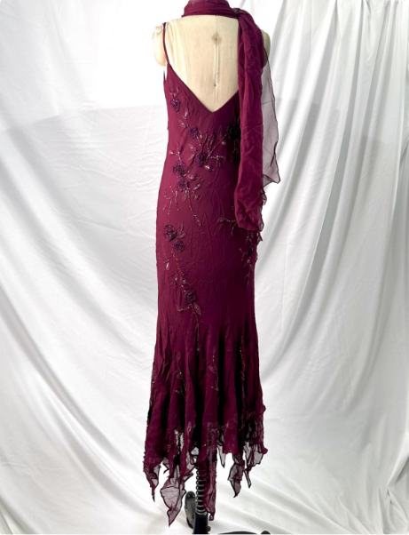 Elegant Vintage Burgundy Beaded Embroidery Thin Strap Mermaid Chiffon Long Formal Prom Dress Secondary image