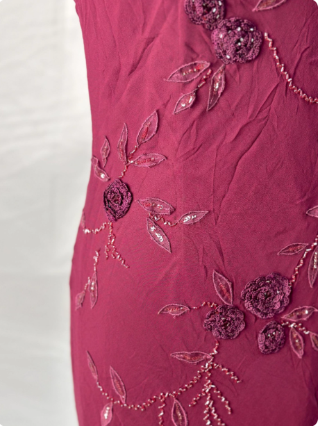 Elegant Vintage Burgundy Beaded Embroidery Thin Strap Mermaid Chiffon Long Formal Prom Dress