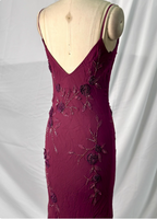 Elegant Vintage Burgundy Beaded Embroidery Thin Strap Mermaid Chiffon Long Formal Prom Dress