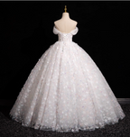 Elegant White 3D Floral Tulle Long Ball Gown Prom Dress Sweet 16 Dress