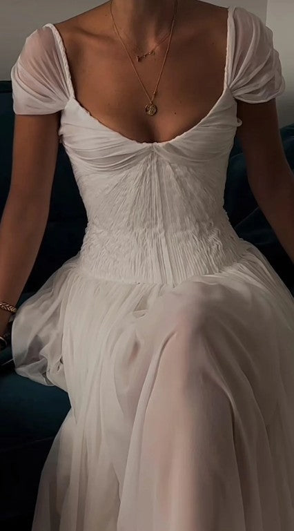 Elegant White A-Line Bride Gown Enchanted Chiffon Luxury Wedding Dresses