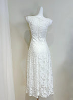 Elegant White A-Line Round Neck Lace Pattern Formal Prom Dress Bridesmaid Dress